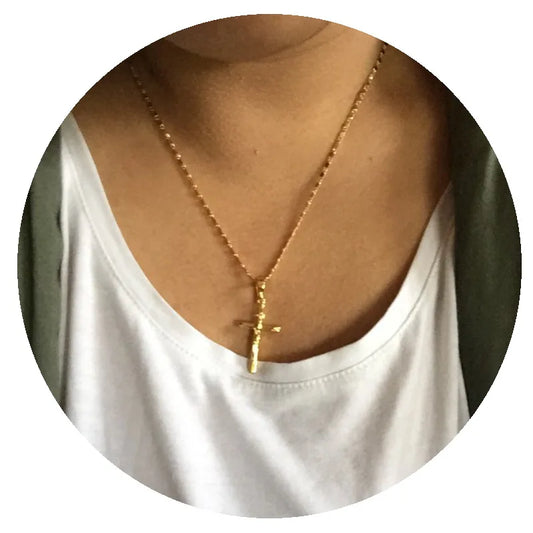 New 24K Gold Necklace Cross Pendant Gold Plated Necklace Men's & Women's Jewelry Gift 45CM/50CM