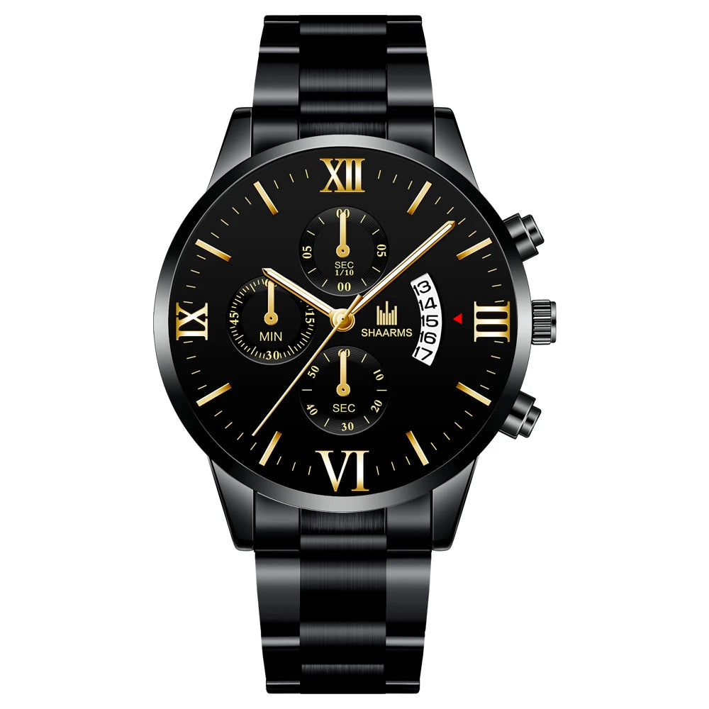 Business  Brand Luxury Men's Military Quartz Watch Men's Stainless Steel Gold Black Calendar Date Watch Male Clock Relogio