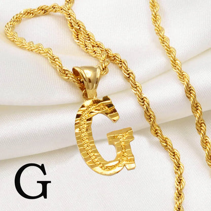 Anniyo A-Z Letters Necklaces Women Men Gold Plated Initial Pendant Rope Chain English Letter Jewelry Alphabet African #058002B