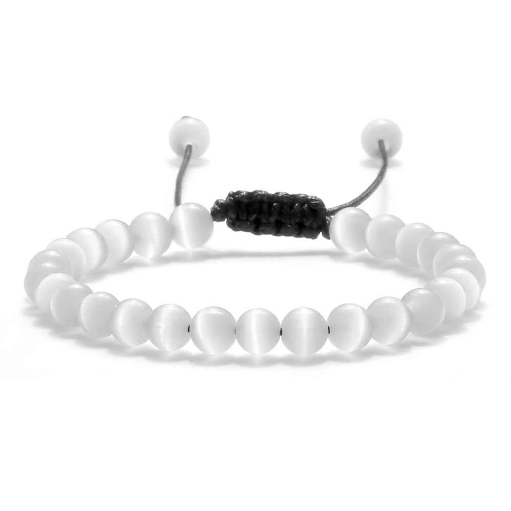 Natural Opal Beads Bracelets Smooth Cat Eye Quartz Chakra Beads Bracelet & Bangle for Women Men Adjustable Wrist Jewelry pulsera