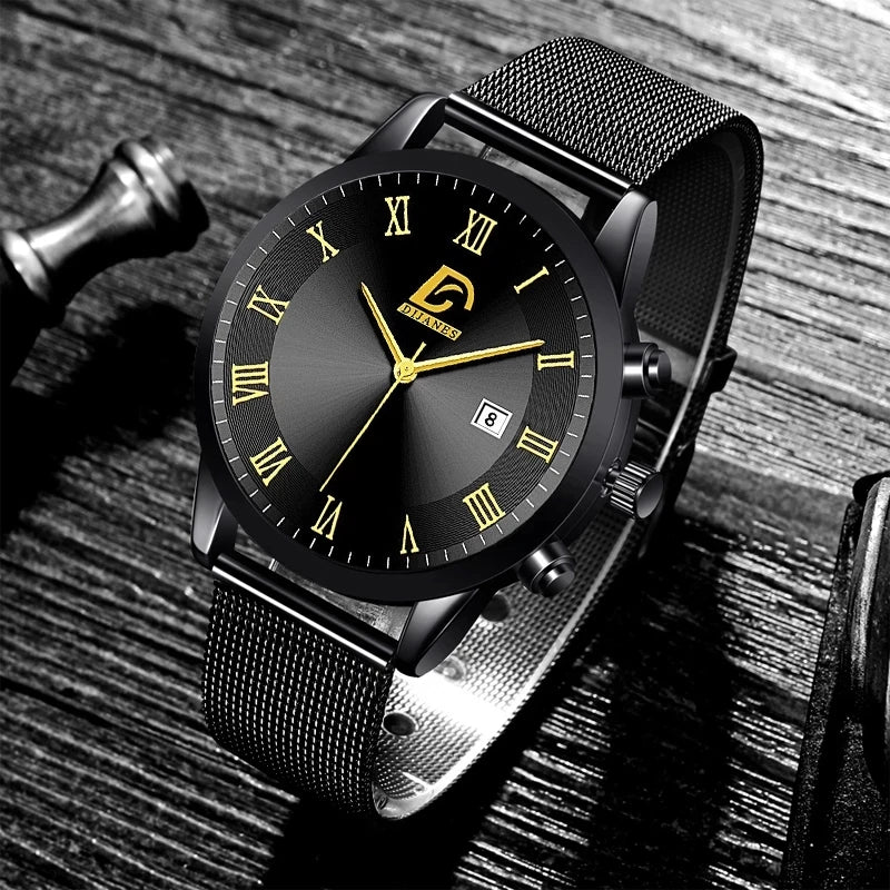 2025 Luxury Fashion Mens Minimalist Watches Luxury Stainless Steel Mesh Belt Quartz Watch Men Business Casual Clock reloj hombre