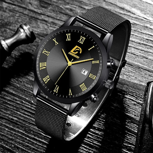 2025 Luxury Fashion Mens Minimalist Watches Luxury Stainless Steel Mesh Belt Quartz Watch Men Business Casual Clock reloj hombre