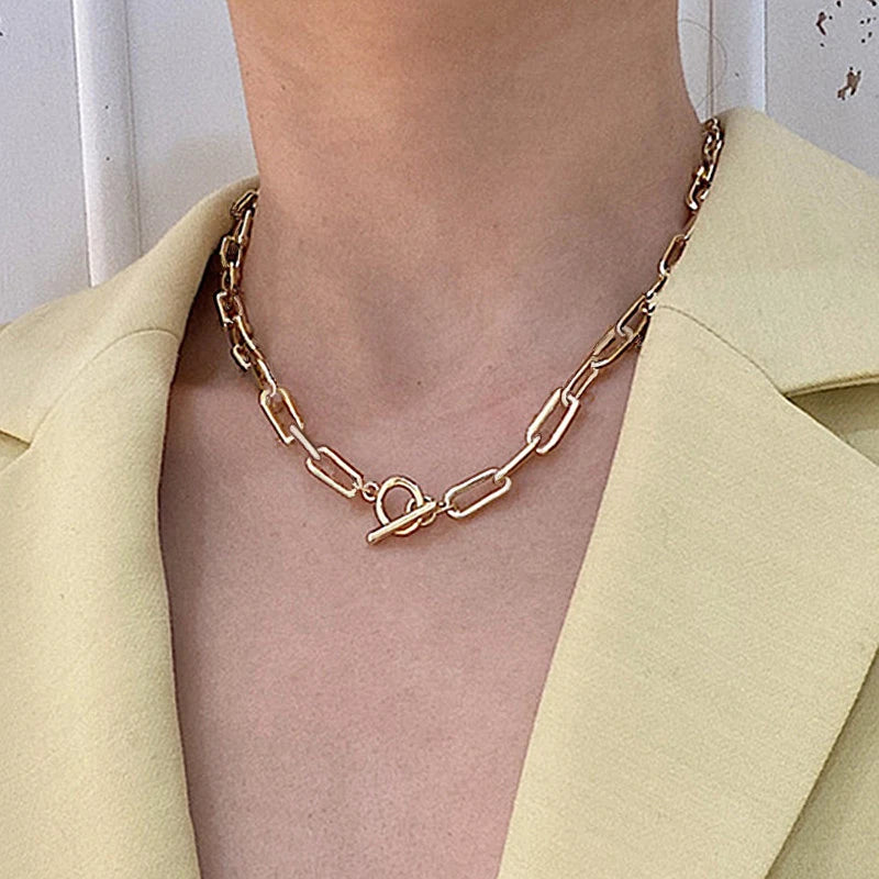 2020 Punk Thick Chain Heart Choker Necklace Retro Gothic Rock Gold Color Silver Color Geometric Clavicle Necklace Jewelry Gift