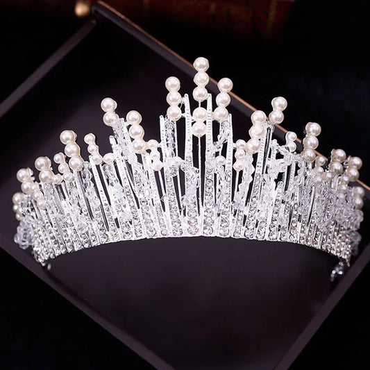 New Vintage Multilayer Luxury Silver color Crystal Pearl Tiara Crown Wedding Hair Accessories Bridal Party Jewelry Big Headbands