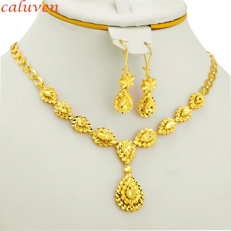 Ethiopian Jewelry Gold Color sets for Bride  Arab Africa Gifts for Women Wedding Necklace/Earrings