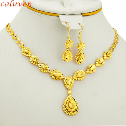 Ethiopian Jewelry Gold Color sets for Bride  Arab Africa Gifts for Women Wedding Necklace/Earrings
