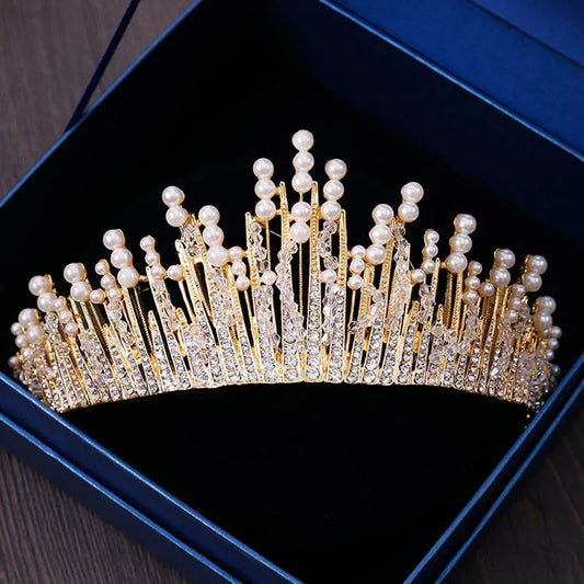 New Vintage Multilayer Luxury Silver color Crystal Pearl Tiara Crown Wedding Hair Accessories Bridal Party Jewelry Big Headbands