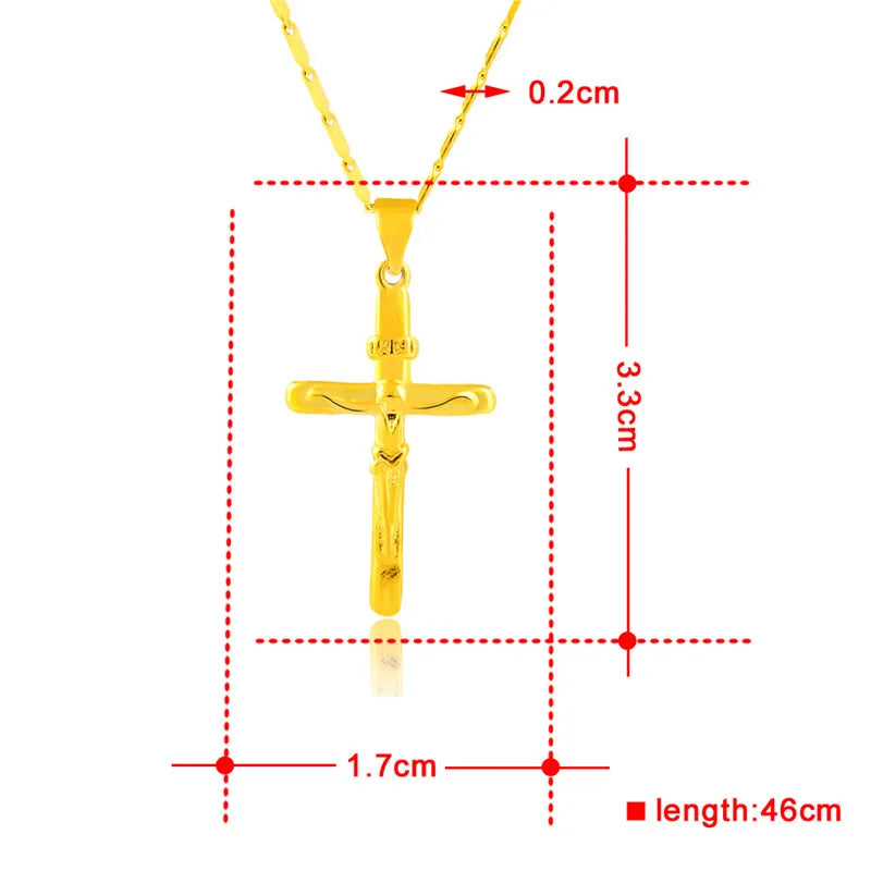 New 24K Gold Necklace Cross Pendant Gold Plated Necklace Men's & Women's Jewelry Gift 45CM/50CM