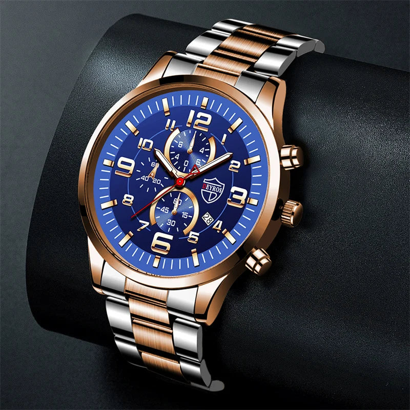 Fashion Mens Sports Watches for Men Luxury Stainless Steel Quartz Wrist Watch Luminous Clock Man Business Casual Leather Watch