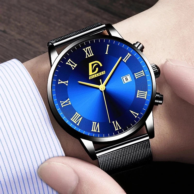 2025 Luxury Fashion Mens Minimalist Watches Luxury Stainless Steel Mesh Belt Quartz Watch Men Business Casual Clock reloj hombre