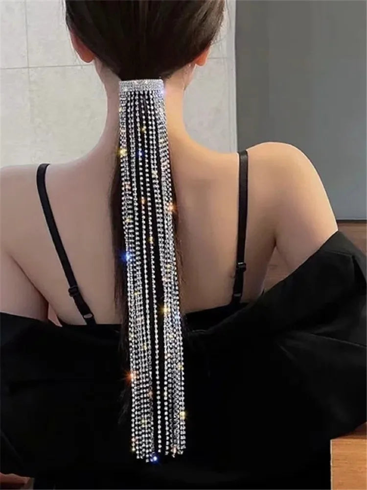 XIALUOKE Vintage Shine Full Rhinestone Hairpins For Women Bijoux Long Tassel Crystal Hair Barrettes Wedding Banquet Jewelry