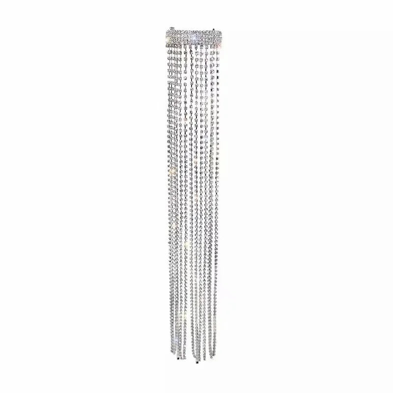 XIALUOKE Vintage Shine Full Rhinestone Hairpins For Women Bijoux Long Tassel Crystal Hair Barrettes Wedding Banquet Jewelry