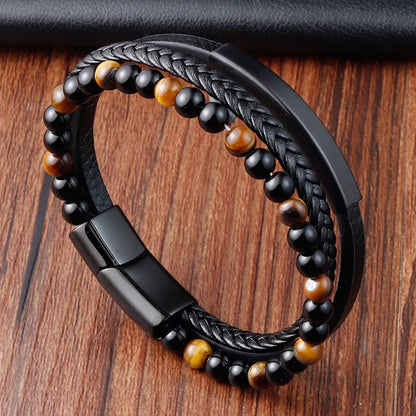 Charm Rope Stainless Steel Magnetic Natural Stone Leather Man Bracelet Beaded Braclet Volcanic Stone bracelet bangles Chain Gift