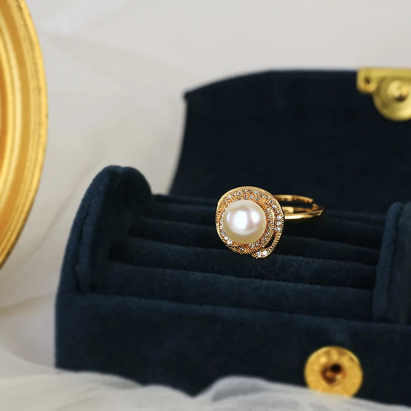 Italian Craft Silver Vintage Court Style S925 Silver Gold-Plated Ring Zircon Hollow-out Clover of Four Leaves Simple Temperament