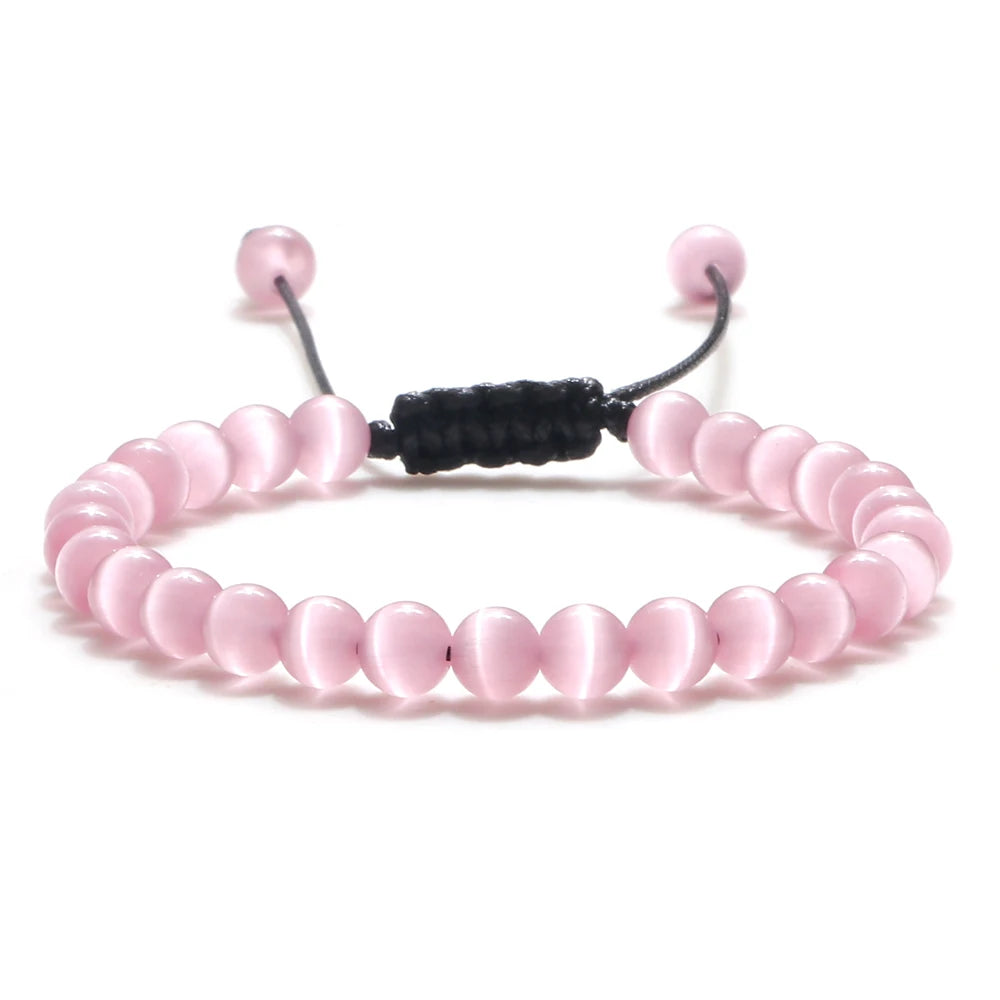 Natural Opal Beads Bracelets Smooth Cat Eye Quartz Chakra Beads Bracelet & Bangle for Women Men Adjustable Wrist Jewelry pulsera