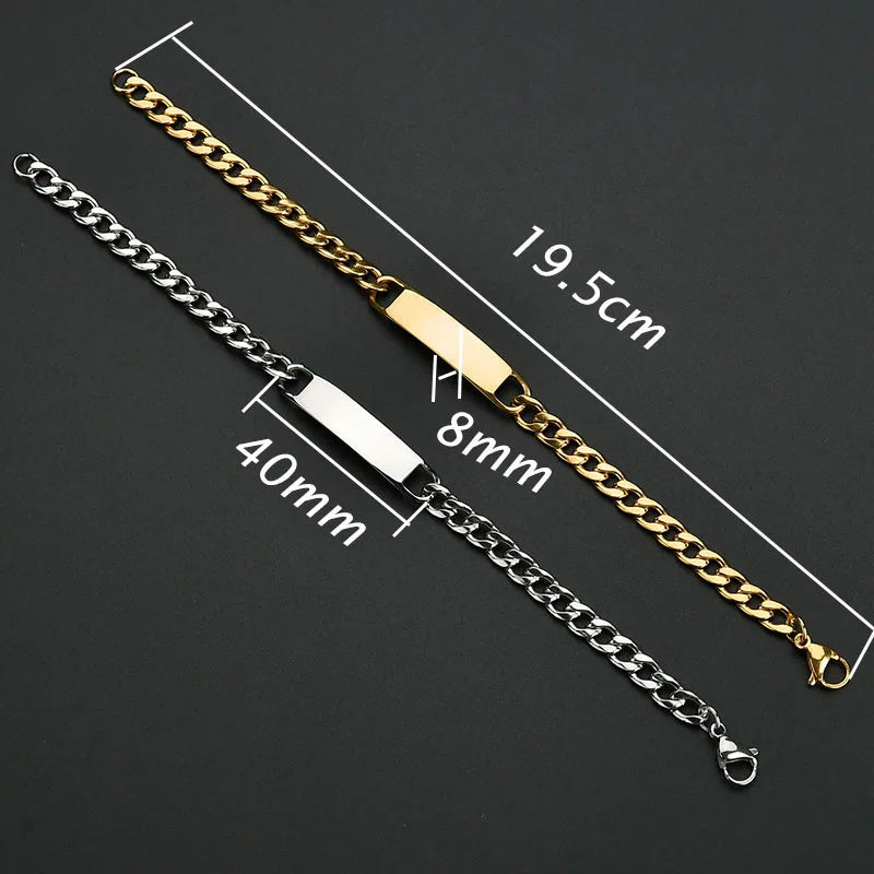 Atoztide Custom Name Bar Nameplate Couple Bracelet Stainless Steel For Men Women Adjustable Link Chain Personalized Jewelry Gift