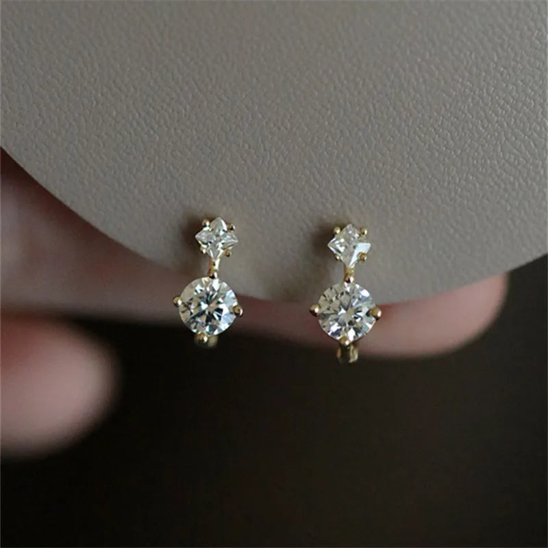 925 Sterling Silver Plating 14K Gold Earrings Korea Sweet Zircon Ear Studs Women Temperament Party Jewelry Gifts