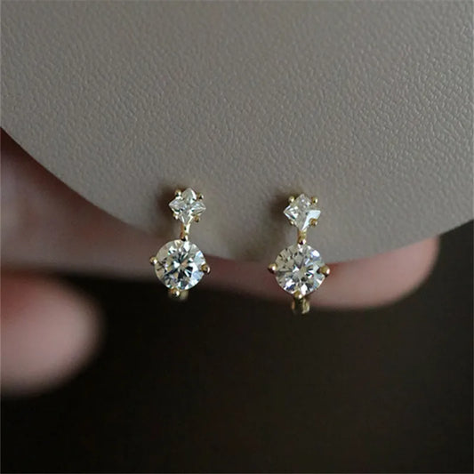 925 Sterling Silver Plating 14K Gold Earrings Korea Sweet Zircon Ear Studs Women Temperament Party Jewelry Gifts