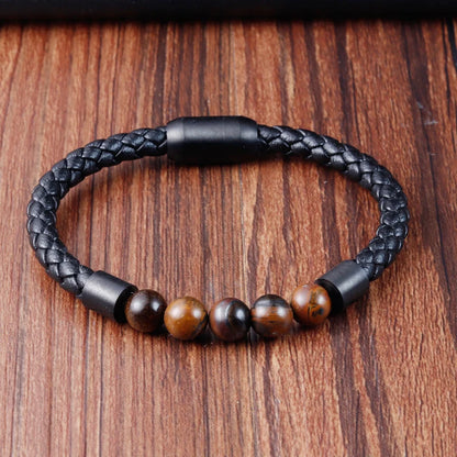 Charm Rope Stainless Steel Magnetic Natural Stone Leather Man Bracelet Beaded Braclet Volcanic Stone bracelet bangles Chain Gift