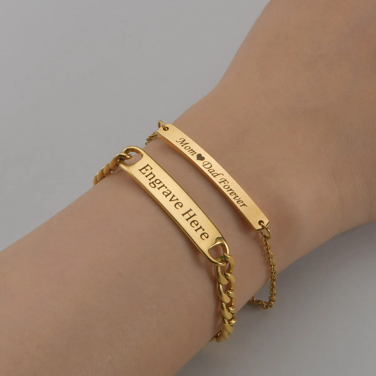 Atoztide Custom Name Bar Nameplate Couple Bracelet Stainless Steel For Men Women Adjustable Link Chain Personalized Jewelry Gift