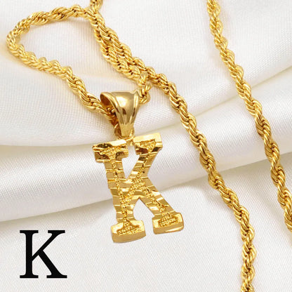 Anniyo A-Z Letters Necklaces Women Men Gold Plated Initial Pendant Rope Chain English Letter Jewelry Alphabet African #058002B