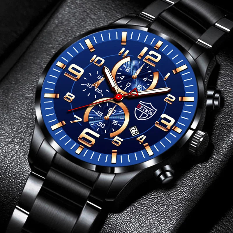 Fashion Mens Sports Watches for Men Luxury Stainless Steel Quartz Wrist Watch Luminous Clock Man Business Casual Leather Watch