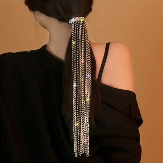 XIALUOKE Vintage Shine Full Rhinestone Hairpins For Women Bijoux Long Tassel Crystal Hair Barrettes Wedding Banquet Jewelry
