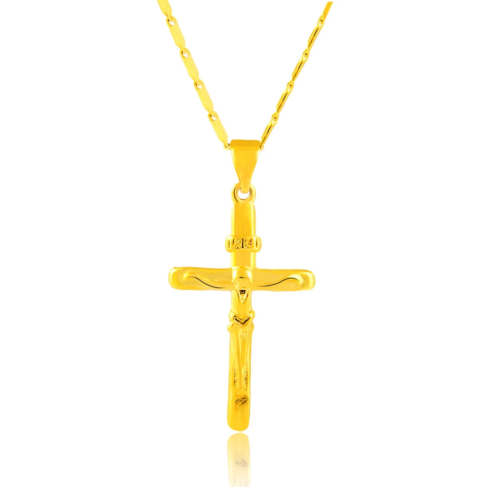 New 24K Gold Necklace Cross Pendant Gold Plated Necklace Men's & Women's Jewelry Gift 45CM/50CM