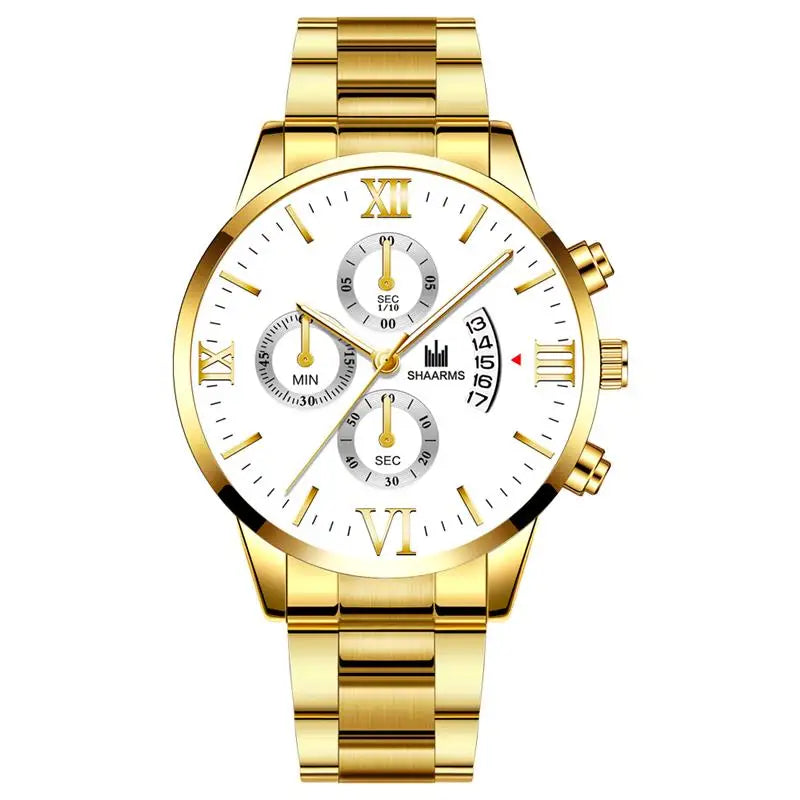 Business  Brand Luxury Men's Military Quartz Watch Men's Stainless Steel Gold Black Calendar Date Watch Male Clock Relogio