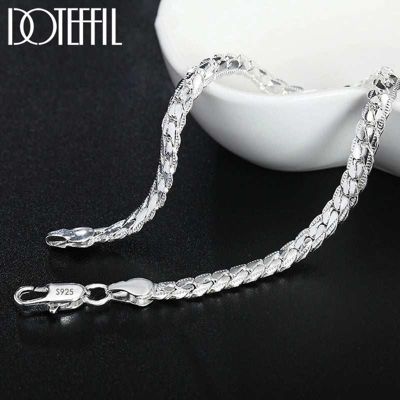 DOTEFFIL Sterling Silver 8/16/18/20/22/24 Inch 6mm Side Chain Necklace Bracelet For Woman Men Fashion Charm Wedding Jewelry