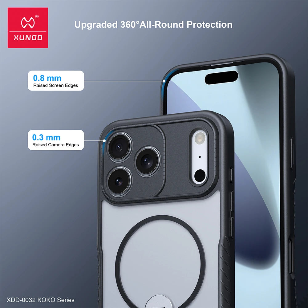Xundd for iPhone 17 Pro Max 17 Pro 17 Air Magnetic Case with Kickstand,360° Fully Adjustable Stand Matte Transprent Phone Case