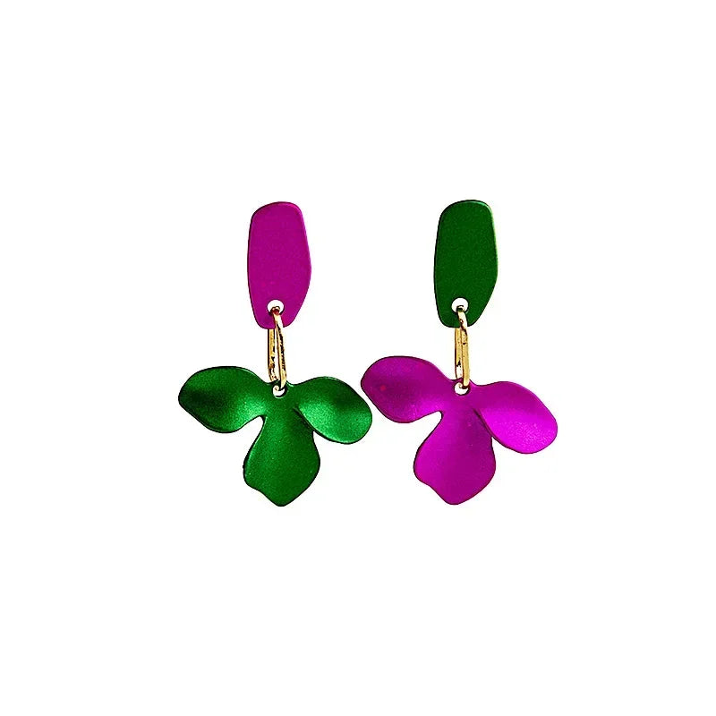 2025 New In Trend Korean Green Rose Color Flower Drop Earrings for Women Exaggerated Flower Hanging Sweet Earrings Jewelry Gift