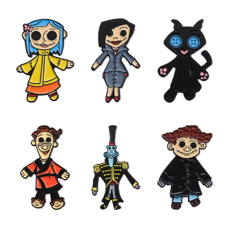 Horror Animated Films Coraline Doll Enamel Pins Punk Character Metal Brooch Backpack Badge Halloween Accessory Gifts for Friends