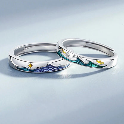 New Simple Couple Rings Silver Color Sun Moon Adjustable Open Ring For Women Men Wedding Fashion Jewelry Gifts