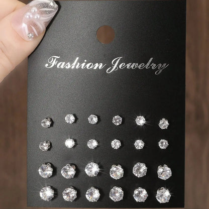 12pairs Fashionable Minimalist Cubic Zirconia Sparkly Earrings，Suitable For Holidays, Parties, Dates, Gifts, Everyday Wear
