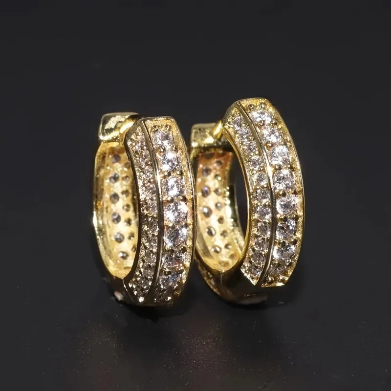 Luxury Micro-Set Zircon Curved Surface Ear Cuffs Hip Hop Personality Unisex High Quality Gold Plated Unique Earrings