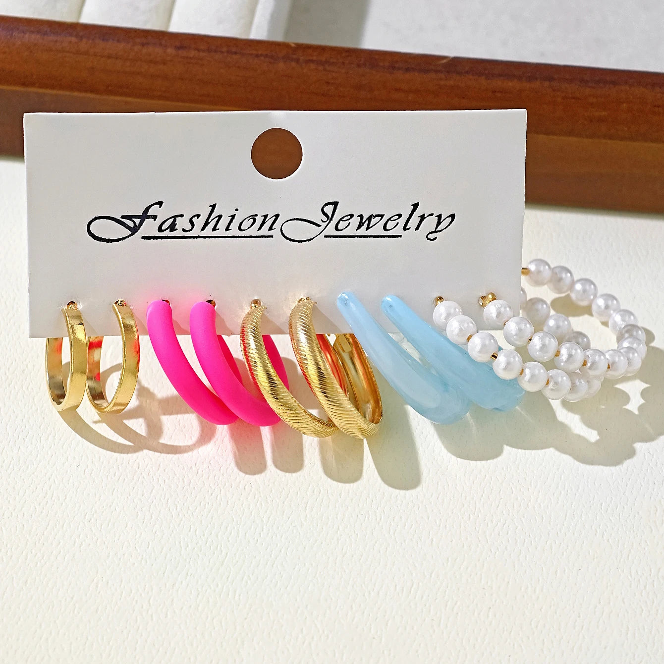 Bohemian Colorful Drop C Shape Glass Acrylic Hoop Earrings Geometric Faux Pearl Women Accessories