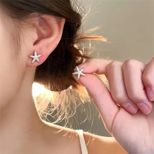 Punk Metal Starfish Stud Earrings for Women Fashion Gold Color Star Geometric Temperament Earrings Summer Jewelry Gift