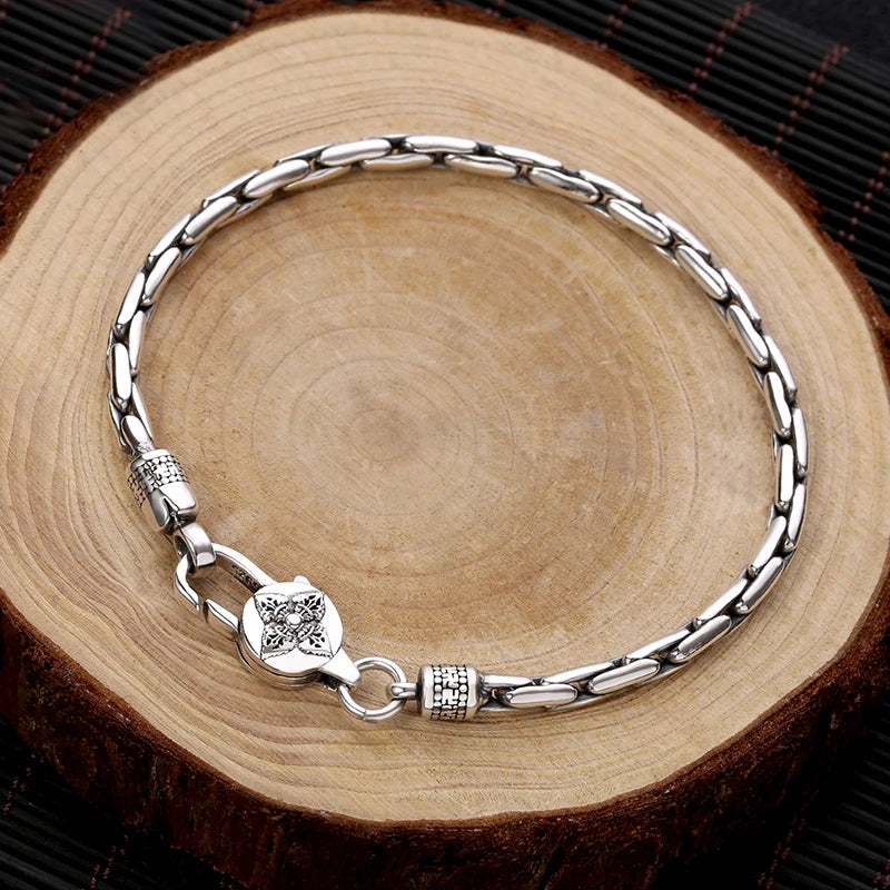 Silver 4mm/5mm Jewelry Men's Bracelet Personality Peace Pattern Retro Hipster Key Pattern Buckle Gift Accessory Chain Series
