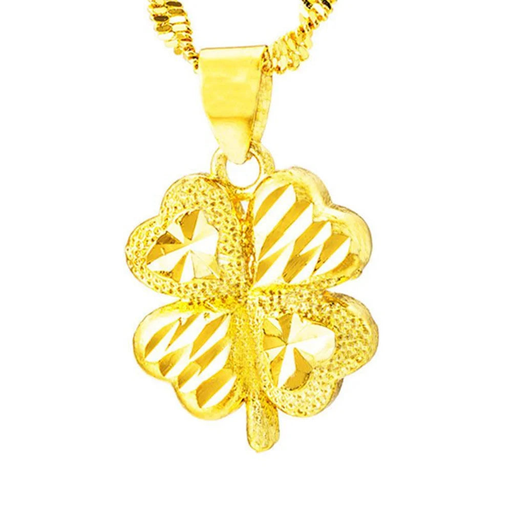 18K Gold Necklace Lucky Clover Pendant 24K Gold For Woman Charm Jewelry Wedding Party Gift