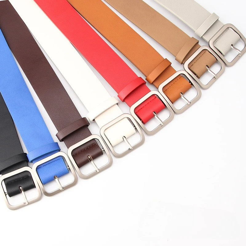 3.5x105cm Women's Belt Soft PU Leather Belt Square Pin Buckle Jeans Belt Korean Version Chic Ladies Vintage Female Waistband