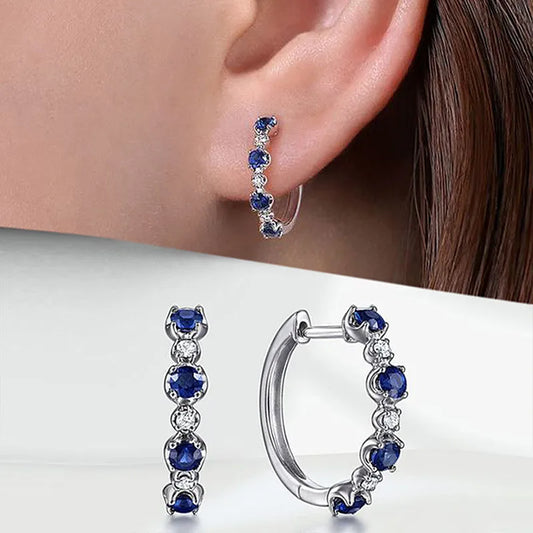 925 Sterling Silver Round Blue/White CZ Hoop Earrings for Women Exquisite Birthday Gift Female Jewelry Gifts
