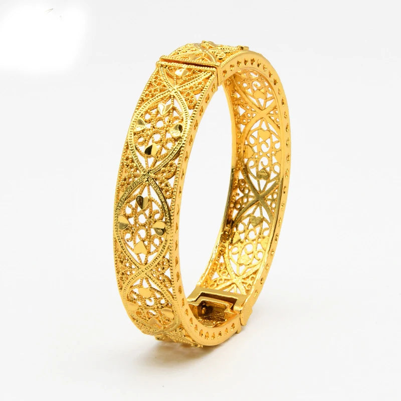 Luxury Dubai Gold Color Bangles For Women 24K Gold Plated Indian African Bracelets Charm Wedding Ethiopian Arabic Hand Jewelry