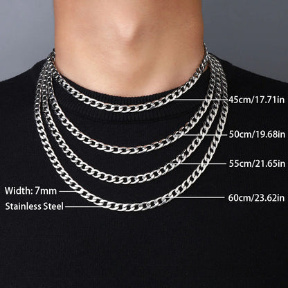 LUXUKISSKIDS Hip Hop Width 5/7MM Cuban Link Stainless Steel Chains Necklace for Men Basic Simple Rapper's Choker on Neck Jewelry