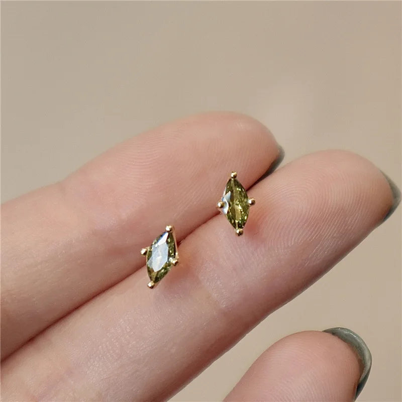 Simple Olive Green Evil Eye Zircon Stud Earrings Women 925 Sterling Silver Fashion Personality European Jewelry