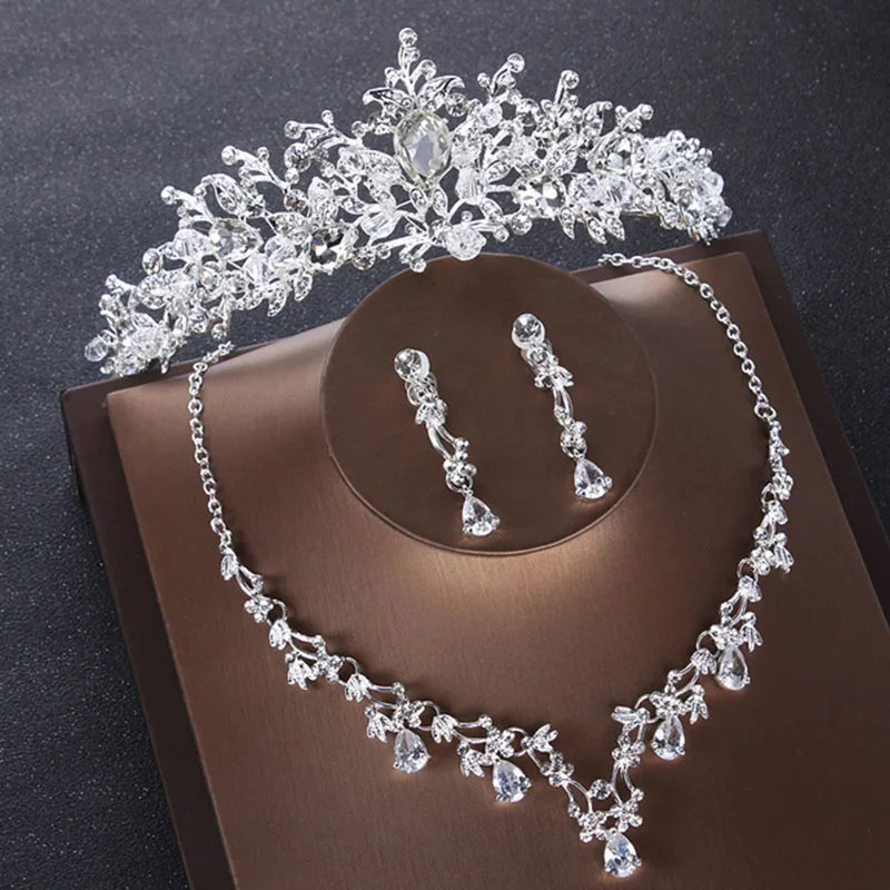 Itacazzo Bridal Headwear Hand Wrapped Crown Necklace Earring Set of Four Pieces&Suitable for Women's Wedding and Birthday Party