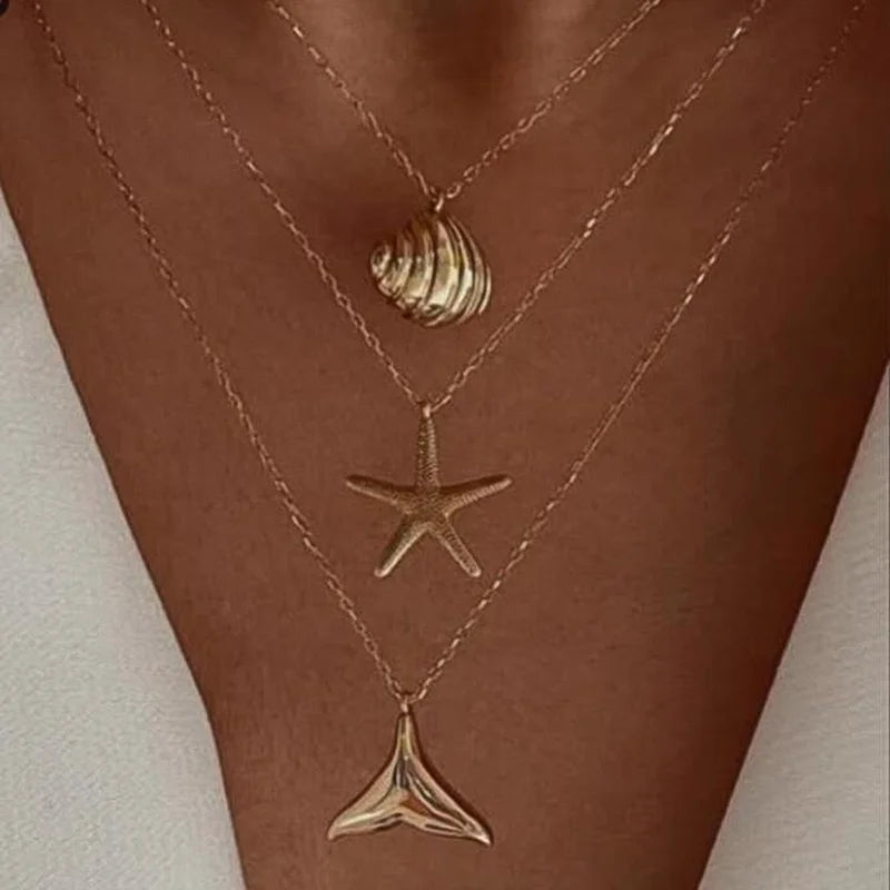 Bohemia Conch Starfish Imitation Pearl Necklace for Women Luxury Exquisite Beaded Shell Pendant Necklace Beach Holiday Jewelry