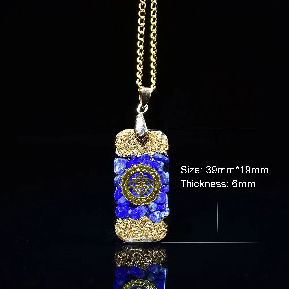 Natural Lapis Lazuli Chip Stones Orgone Resin Pendant with Golden Foil Inside Reiki Healing Crystals Necklace Christmas Gift