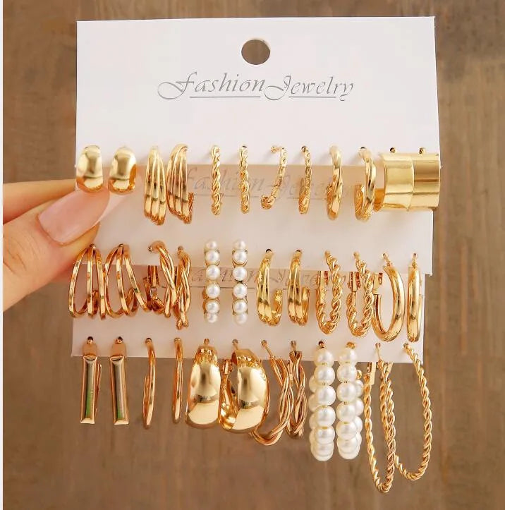 18 Pcs New Fashion Colorful Earrings Set For Women Boho Butterfly Gold Silver Color Pearl Circle Dangle Earrings Jewelry Gifts