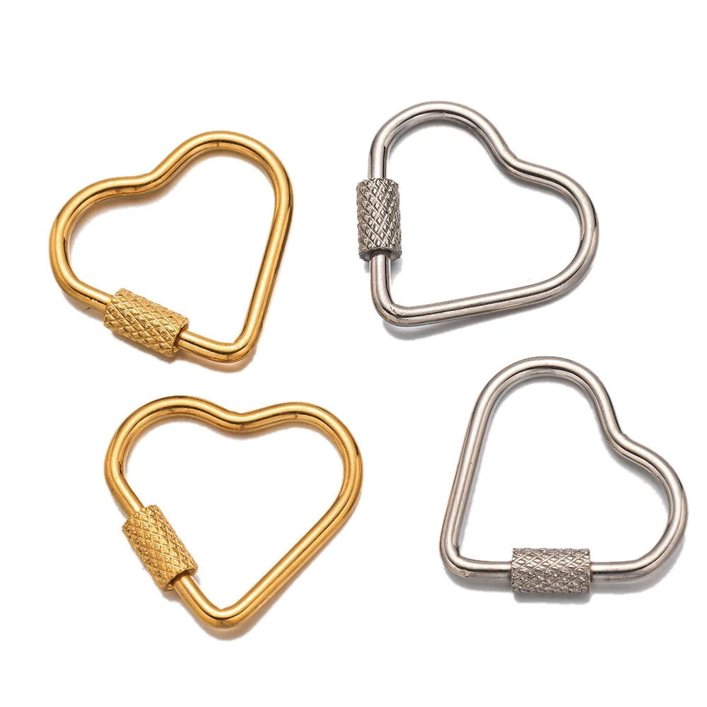 5pcs Gold Stainless Steel Heart Screw Carabiner Lock Connector Fastener Clip For DIY Necklaces Keychain Jewelry Making Supplies